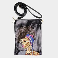 Fashion Sequin Crossbody with Lady's Face