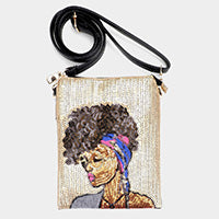 Fashion Sequin Crossbody with Lady's Face
