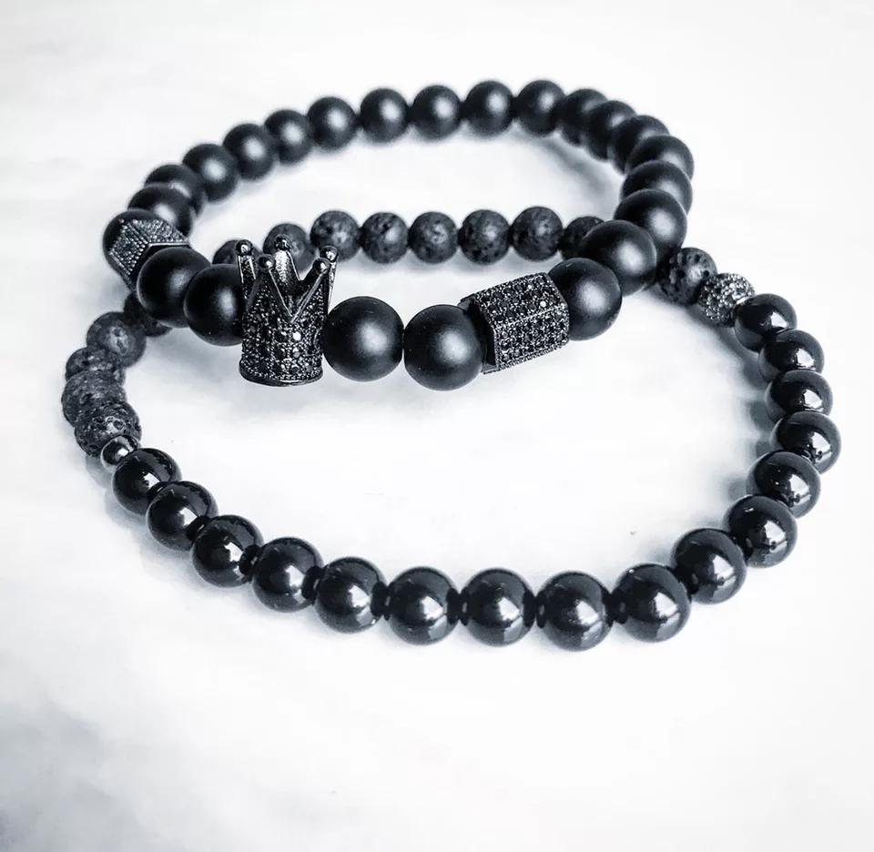 Men Natural Agate And Lava Stone Bracelet Set