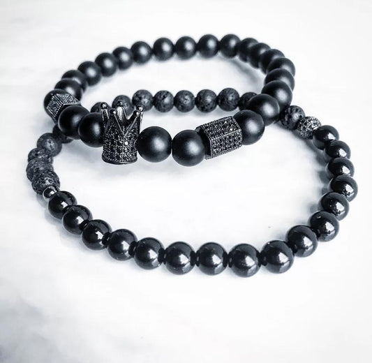 Men Natural Agate And Lava Stone Bracelet Set